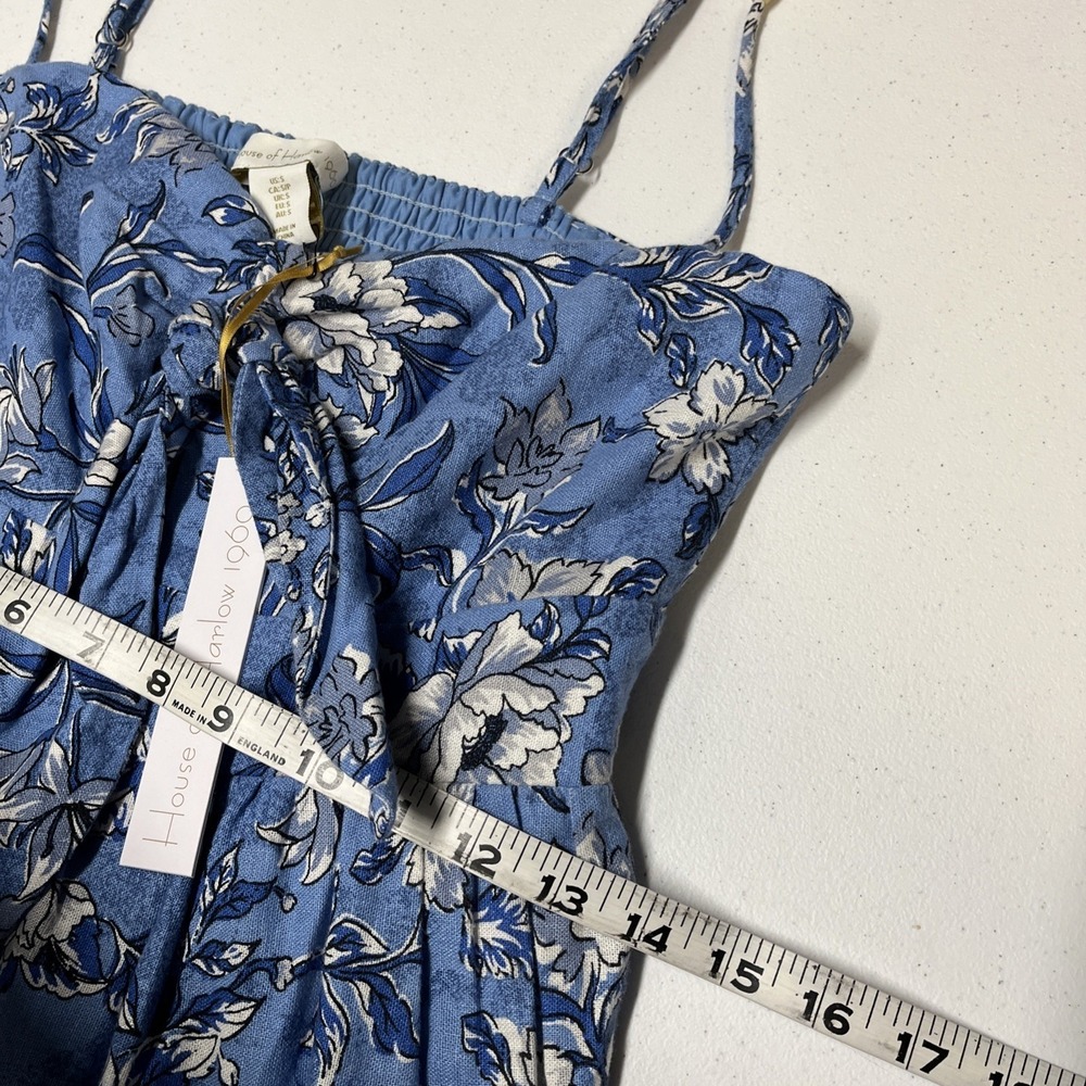 House Of Harlow Dress Blue Floral Linen Blend Tiered Maxi Sundress Size S Resort - Picture 12 of 14